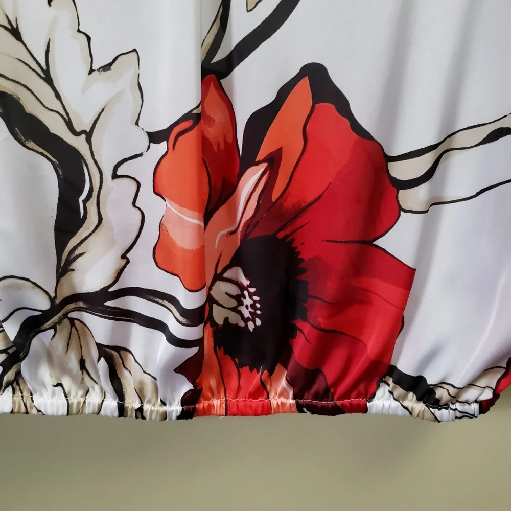 White House Black Market Floral Blouse - Red, Black, White - Picture 4 of 7